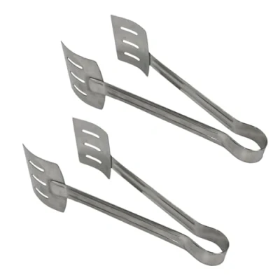 Image of Clean Food Safe Stainless Steel Cooking Tongs Mirror Polished, Dishwasher Safe, Perfect for BBQ, Salad, and More (2, 9.5&quot; Serving Tongs)