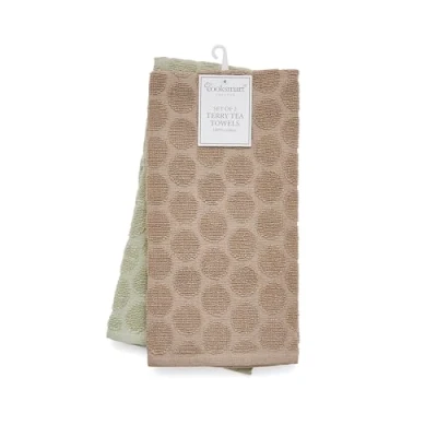 Image of Cooksmart British Designed Pack of 2 Tea Towels Luxury for Kitchen Modern Spotty Pattern Terry Towel Set