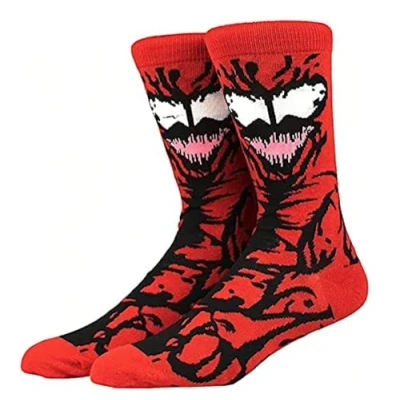 Image of EZB Superhero Venom Character Crew Socks Novelty Fun Gift Idea for Men Women Boys &amp; Girls Red Black Patterned Size 5 10 (Venom)