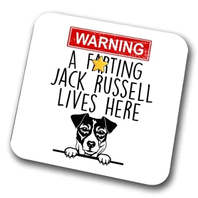 Image of Jack Russell Warning A Lives Here Mum Dad Coaster Dog Friend Funny Gift for Birthday Christmas,