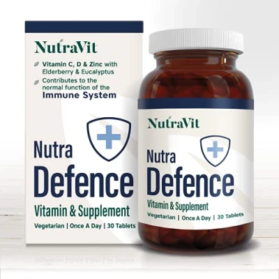 Image of NUTRADEFENCE Immune System Vitamins Booster 30 Tablets Support for Cold and Flu Contains Elderberry, Eucalyptus, Vitamin D, C &amp; Zinc by NutraVit