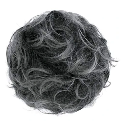 Image of CAISHA Large Hairpiece Scrunchy Instant Updo Curly Messy Bun Ash Gray Mix G26E