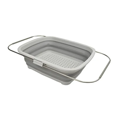 Image of SAMMART 8L Expandable &amp; Collapsible Plastic Dish Drainer Foldable Drying Rack Portable Dinnerware Organizer Space Saving (Gray, 1)