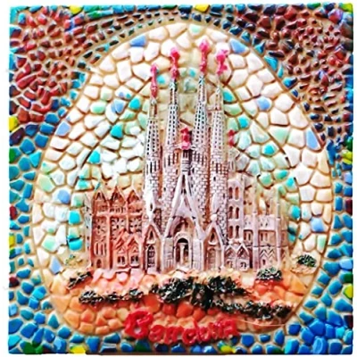 Image of Mosaic Style Sagrada Familia Cathedral Barcelona Spain Home&amp; Fridge Magnet Refrigerator Decoration Sticker Souvenir Resin Crafts