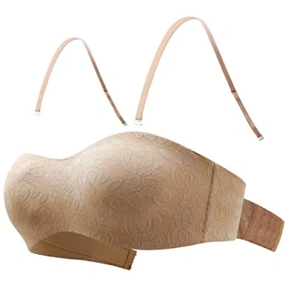 Image of MELENECA Women&#039;s Jacquard Unlined for Bigger Bust Underwire Minimizer Strapless Bra Beige 32E