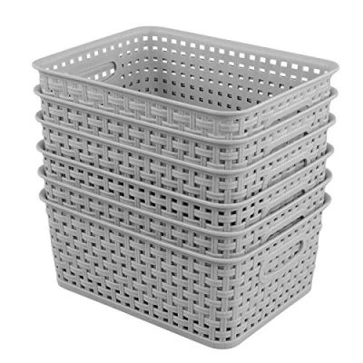 Image of Zerdyne 6 Pack Plastic Woven Storage Basket, Light Gray