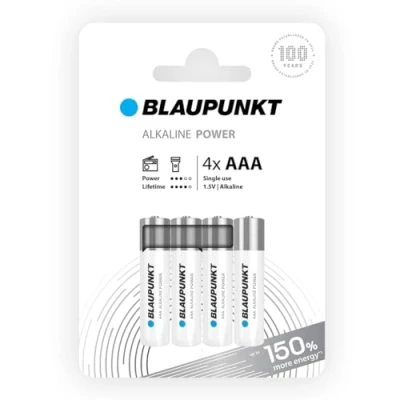 Image of BLAUPUNKT AAA alkaline batteries, pack of 4, best for wall clocks, TV remote controls, LR03BPO/4CP