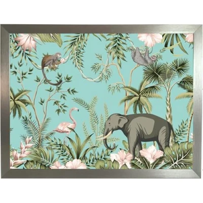 Image of Jungle Animals Lap Trays with Cushion: Turquoise Bean Bag Cushioned Laptop Desk Tray, Elephant Padded Food Serving Tray for Eating Breakfast or Dinner (Frame Choices x 4)