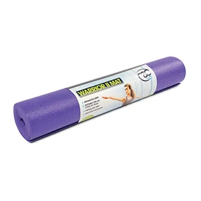 Image of Yoga Mad Warrior II Mat 183cm x 61cm 4mm Non Slip Lightweight Exercise Perfect for Pilates, Yoga, Stretching, Home Workouts and General Fitness (Purple)