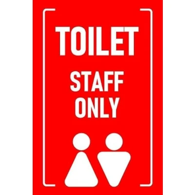 Image of Toilet, staff only, red sign Self adhesive sticker (200mm x 150mm)