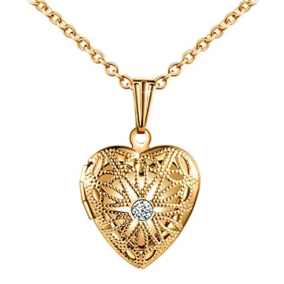 Image of Locket Photo Necklace Heart Love Lockets Necklaces Stainless Steel 20&quot;(50cm) Chain for Women with Gift Box Greeting Card