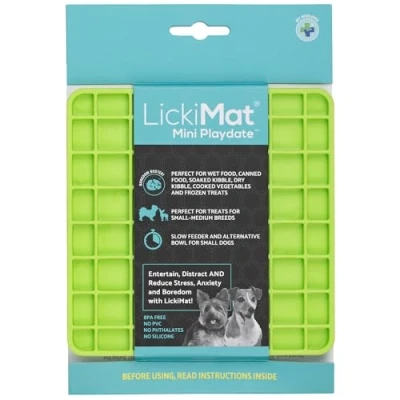 Image of LickiMat Mini Classic Playdate Dog Food Mat, Slow Feeder for Boredom &amp; Anxiety Relief Dogs, Perfect Food, Treats, Yoghurt Peanut Butter, Fun Alternative to a Feeding Bowl, Green