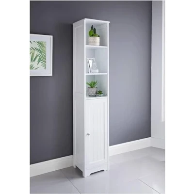 Image of Homme Concept White Tall Bathroom Cabinet, Narrow Storage Cabinets Unit, Free Floor Standing Tallboy Cupboard, Slimline Multi Purpose Organiser for Bathroom, Living Room, Kitchen, Hallway.