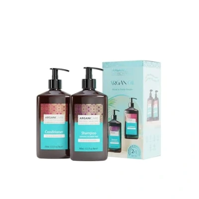 Image of ARGANICARE Argan Shampoo + Conditioner Gently cleanses your hair Revitalizes and strengthens Intense Hydration Repairs reinforces Made in France 2x400ML