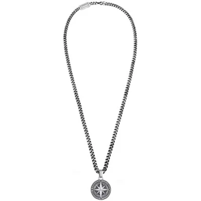 Image of kuzzoi men&#039;s Silver necklace with 34 mm compass pendant, 925 sterling silver, length: 50 cm, curb chain, pendant 0112671018_50