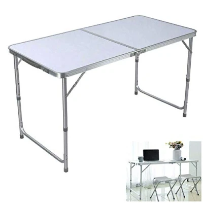 Image of EFAN 4ft Heavy Duty Folding Picnic Table Portable Adjustable HeightCamping with Carry Handle, For Indoor Outdoor Garden Dining Barbecue Table, White (120x60x70cm)