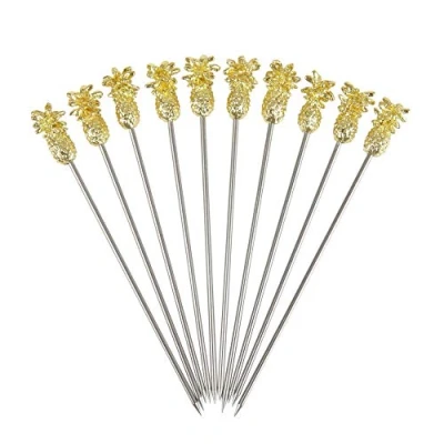 Image of Beaumont Gold Plated Pineapple Cocktail Picks Pack of 10 Reusable
