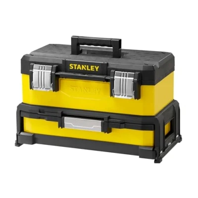 Image of Stanley 1 95 829 Metal/Plastic Tool Box with Drawer, Black/Yellow