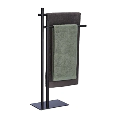 Image of Relaxdays Free Towel Holder, HxWxD: 87.5 x 51 20 cm, 2 Rails, Drying Stand in Industrial Style, Steel, Black, 100%