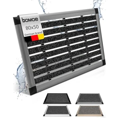 Image of bomoe Aluminium Door Mat 50x80cm AluGant Front with Rubber Backing Dirt Trapper Runner Absorbent Heavy Duty Entrance for Indoor &amp; Outdoor Blue grey metallic