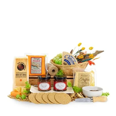 Image of Christmas Cheese Hamper Artisan Gift Basket Hampers Set and Biscuits