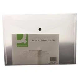 Image of Envelope Wallet Q CONNECT Press Stud PP A4 172 Micron Clear/Document Archiving/Type Envelope/Kind Stud/Index N.a. / Pockets Material PP/Dividers 1 Coating Label
