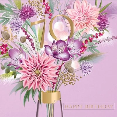 Image of Birthday Bouquet 70th Greeting Card Ling Cocktail Hour Range Cards
