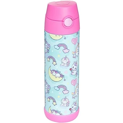 Image of Snug Kids Flask Stainless Steel Insulated Water Bottle with Straw for Children/Toddlers (Girls/Boys) Unicorns, 500ml