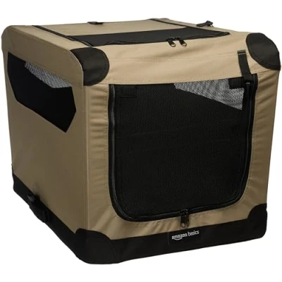 Image of Amazon Basics Portable Folding Soft Dog Crate, Tan, 67 cm L x 46 W H