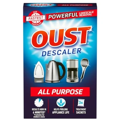 Image of Oust Powerful All Purpose Descaler, New Formula, Limescale Remover Ideal for Kettles, Coffee Machines, Irons and Shower Heads, 3 Sachets