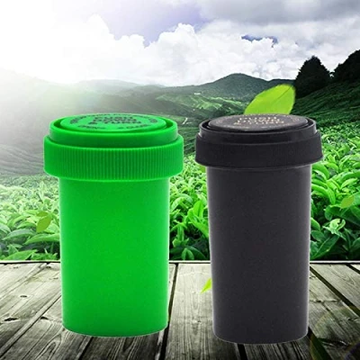 Image of Push Down &amp; Turn Vial Container Acrylic Plastic Weed Storage Stash Jar Pill Bottle Case Box Herb Random Color