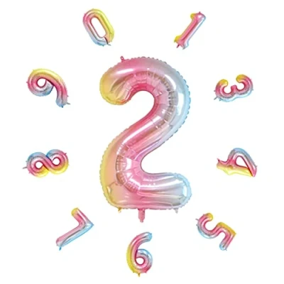 Image of 40&quot; Number Balloons,Helium 2 Balloons Birthday,Self Inflating Balloons,Foil Balloon for Birthday Party,New Year Decoration,Anniversary Decoration,Company Celebration (Rainbow #2)