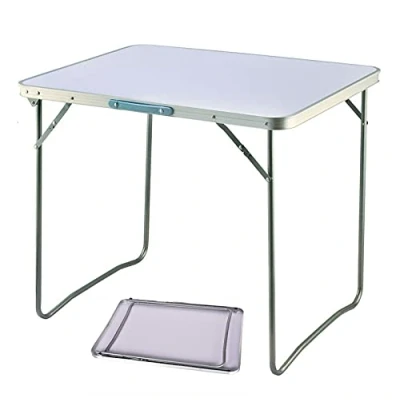 Image of Tables Utility Folding Work Portable Office Indoor Picnic Dining Aluminum Table Adjustable Height Party Garden BBQ Outdoor Camping Cooking Load Capacity 15KG White,80x60x69cm
