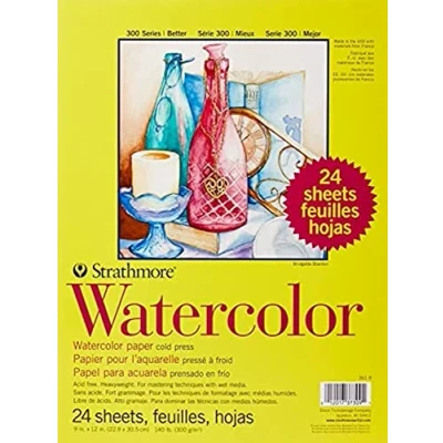 Image of Strathmore Watercolor Paper Pad 9 x 12 inch, 24 Sheets, White, 1 Pack