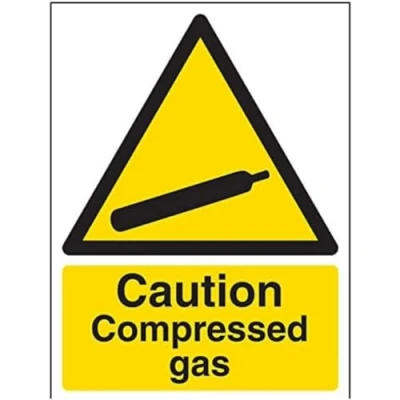 Image of V Safety 6A010AN S Caution Compressed Gas Warning Sign Portrait 150mm x 200mm Self Adhesive Vinyl, Black/Yellow