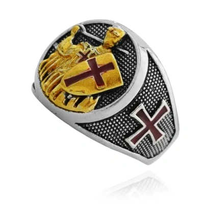 Image of Knight Templar Cross Ring for Men, Crusader Medieval Sword Shield Boys (O)