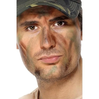 Image of Smiffys Make Up FX, Army Camouflage Kit, Grease, M with Facepaints &amp; Applicator, Land, Sea and Air Forces Fancy Dress, Troops Dress Cosmetics Disguises.
