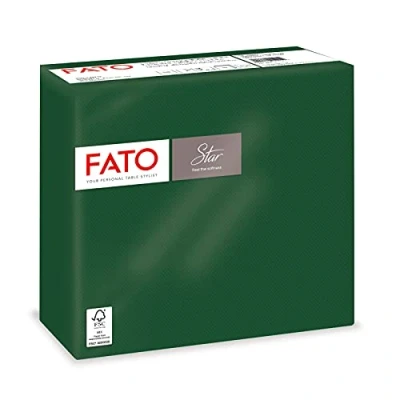 Image of Fato Disposable Paper Napkins, Softness and Softness, Pack of 40 Size 38x38 Folded in 4, 2 ply, Colour Forest Green, 100% Pure Cellulose, FSC Certified