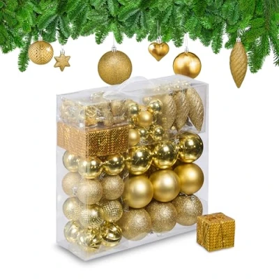 Image of Relaxdays Christmas Bauble Set of 110, Gold, 9 x 8 cm