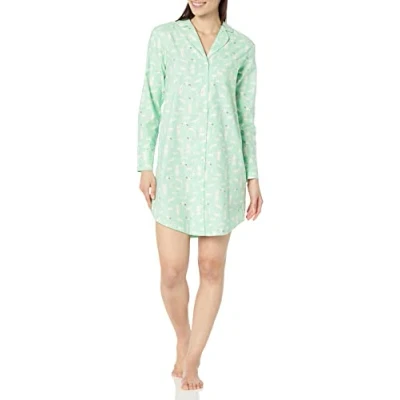 Image of Amazon Essentials Women&#039;s Woven Flannel Notch Collar Nightgown (Available in Plus Size), Mint Green Forest Animals, 6XL
