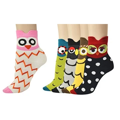 Image of Vinsani® Owl Print Socks 5 Pairs Pack Multi Design &amp; Colour OneSize Fits All Cotton