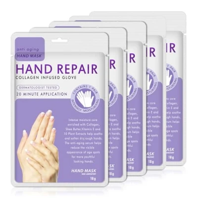 Image of Hand Mask, 5 Pairs Moisturizing Gloves Spa Mask Infused Collagen, Serum, Vitamins, Natural Plant Extracts for Dry, Cracked Hands, Repair Rough Skin