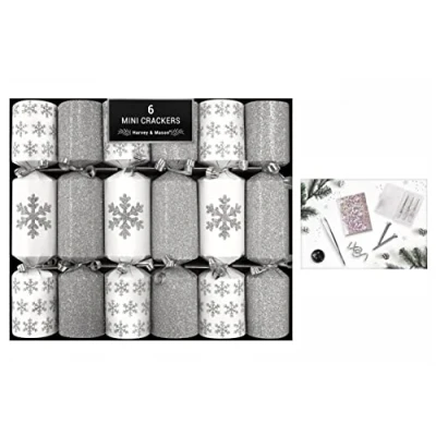 Image of RSW Pack Of 6 Mini Christmas Crackers Silver Glitter snowflake Festive Dinner Party Cracker