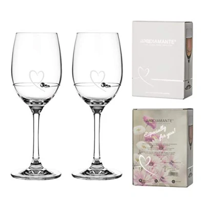 Image of DIAMANTE Petit Heart Wine Pairs Etched Design Embellished with Swarovski Crystals