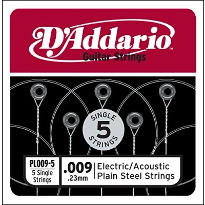 Image of D&#039;Addario PL009 5 Plain Steel Electric/Acoustic Guitar Strings Pack