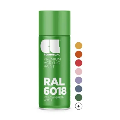 Image of Cosmos LAC Acrylic Paint Spray Can in Many RAL Colours, 400 ml Perfect for DIY, Upcycling and Other Painting Work 6018 YELLOW GREEN N463