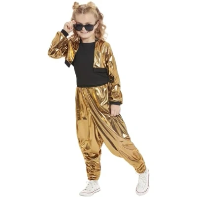 Image of Smiffys 80s Hammertime Costume Top, Trousers &amp; Jacket, Girls Fancy Dress, 1980s Dress Up Costumes