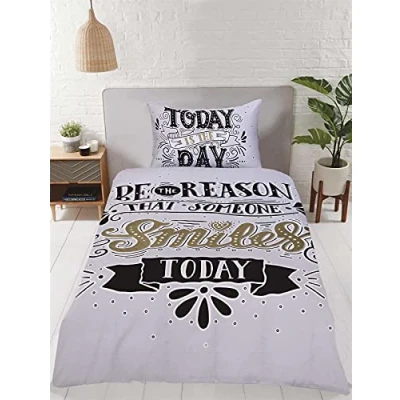 Image of Rapport Home Grey Positivity Typography Duvet Cover Set Single Unisex Bedding with Printed Pillowcase