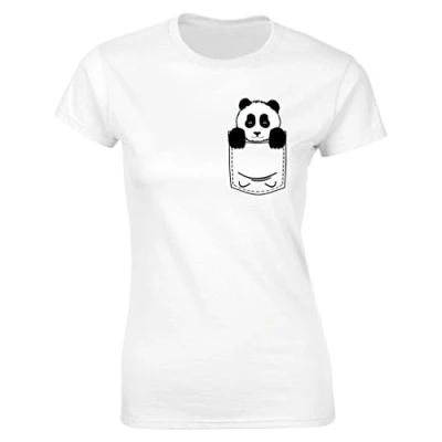 Image of Flip Womens Pocket Panda Bear Cute Animal Print T Shirt White UK 18 20 (Plus Size XXL)