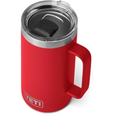Image of YETI Rambler Mug, Vacuum Insulated Stainless Steel Stackable Mug with Magslider Lid, Rescue Red, 24 oz (710 ml)